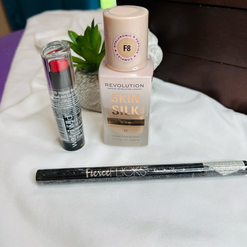 Makeup Bundle: Revolution Skin Silk, Wet N Wild Lipstick, Ciaté London Eyeliner